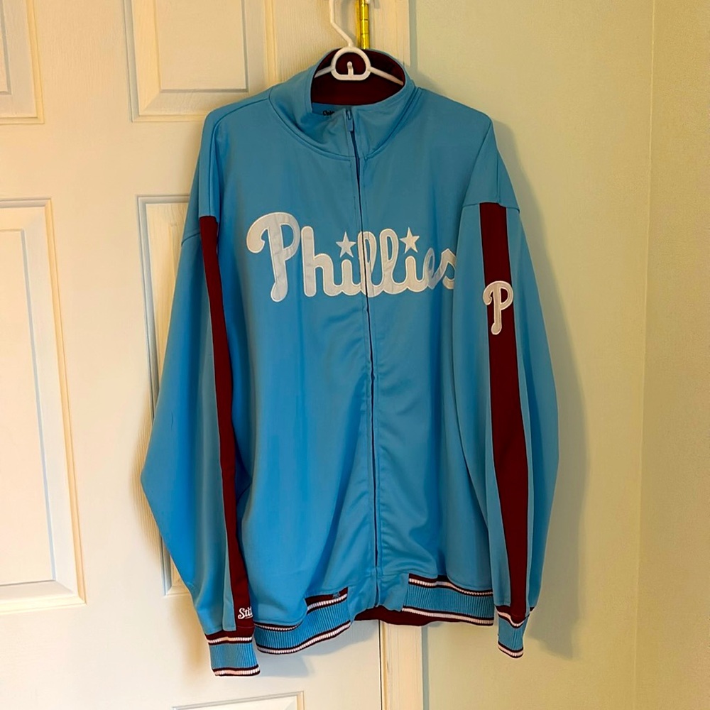 Philadelphia Phillies retro varsity style jacket, powder blue and maroon